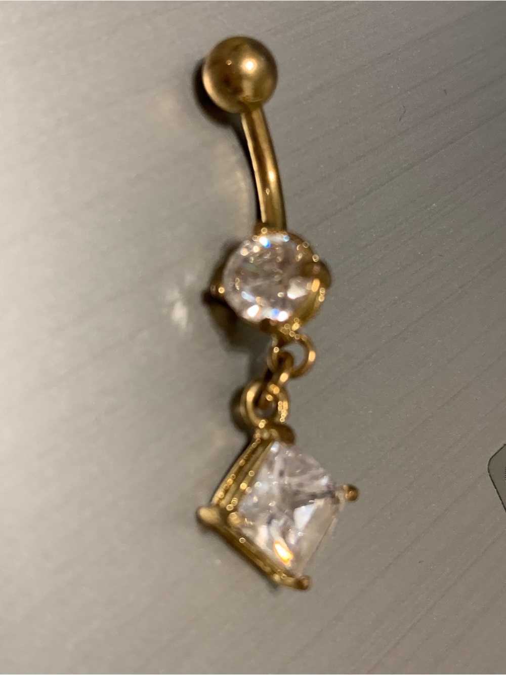Gold Cubic Zirconia Dangle Navel Ring